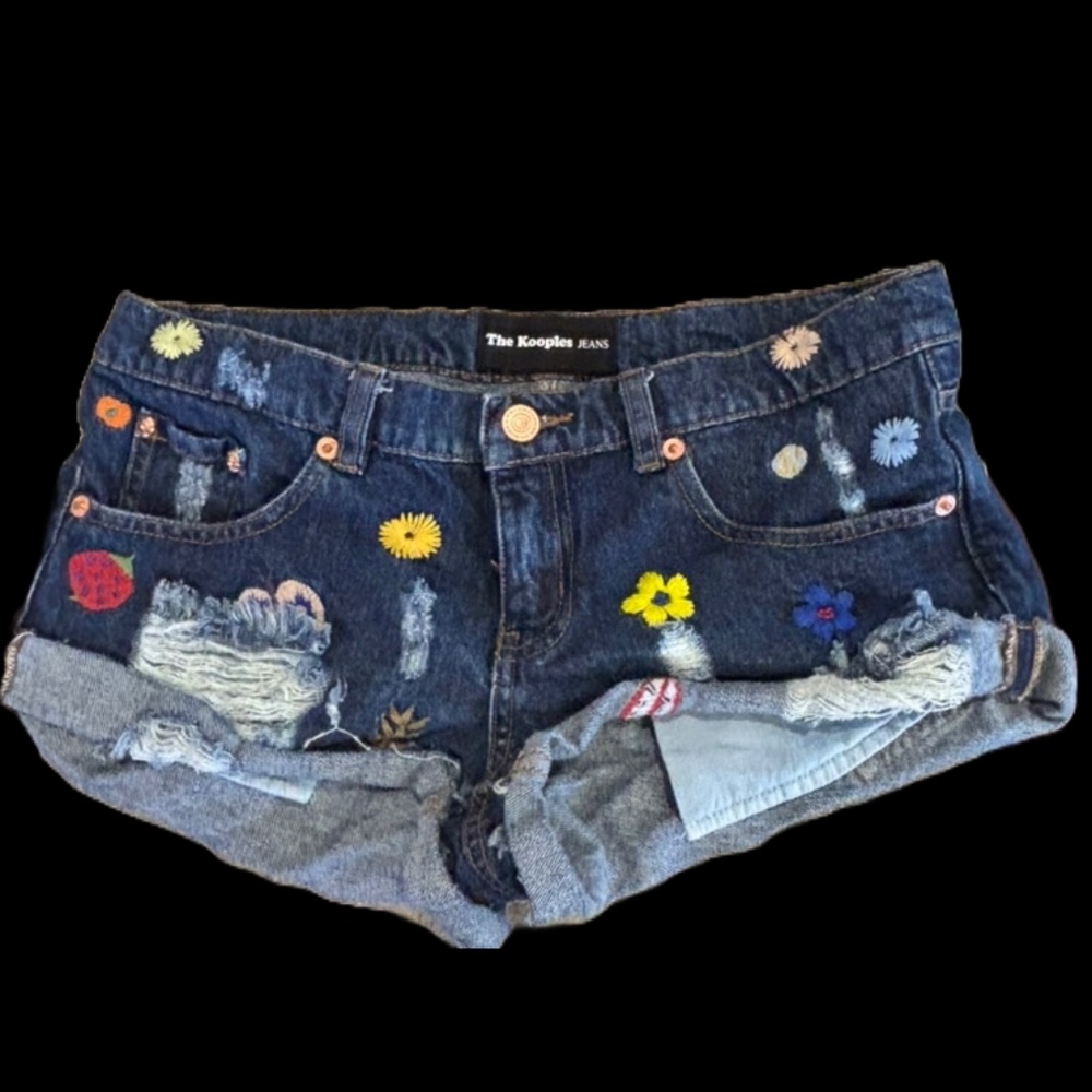 The Koople Floral Embroidery Jean Shorts